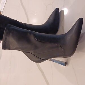 Steve Madden Black Silver Stiletto Chrome Heeled Boots 8.5